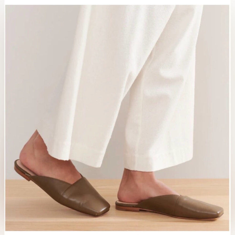NWOB. $545 Jenni Kayne Mia Mule Leather Square Toe Flat Shoe Earthen Green Sz 39 - Picture 3 of 16